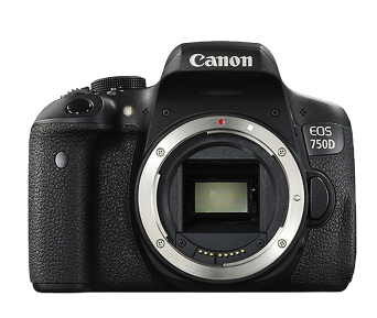 佳能/CANON  EOS 750D 單反相機(jī) 1、品牌：佳能； 2、型號(hào)：佳能750D； 3、類(lèi)型：入門(mén) ；4、產(chǎn)品尺寸（mm）：131.9×100.7×77.8mm ；5、產(chǎn)品凈重（g）：510 ；6、傳感器類(lèi)型：CMOS 7、有效像素：2400萬(wàn)